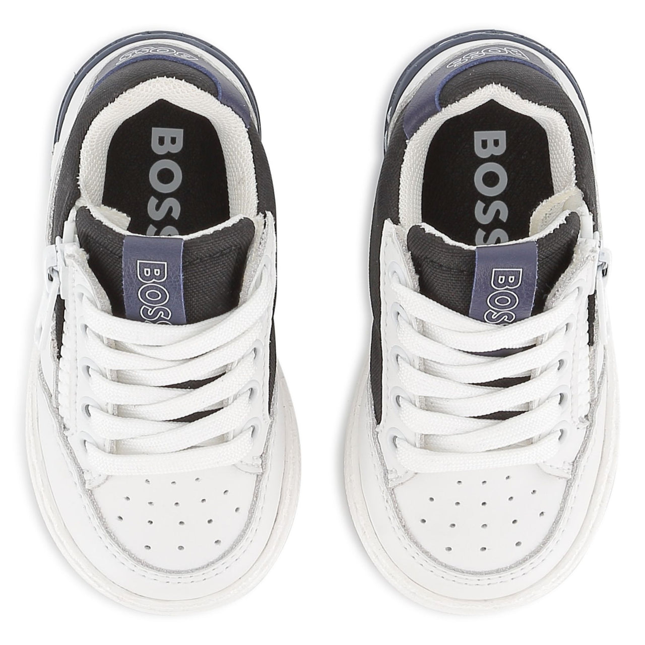 BOSS Tenis para niño pequeño blanco con azul agujeras aparentes y cierre al costado