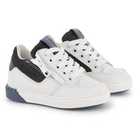 Thumbnail for BOSS Tenis para niño pequeño blanco con azul agujeras aparentes y cierre al costado