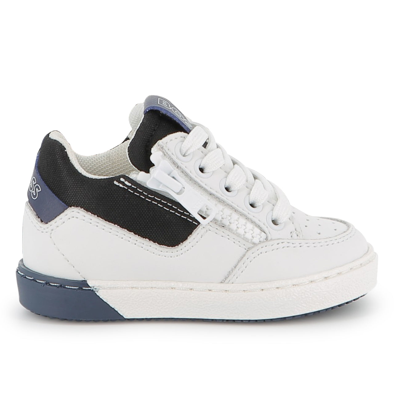 BOSS Tenis para niño pequeño blanco con azul agujeras aparentes y cierre al costado