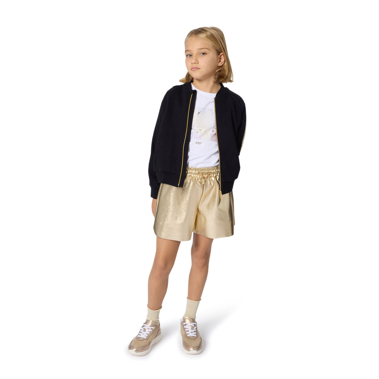 BOSS Tenis para niña y teen dorados new logo