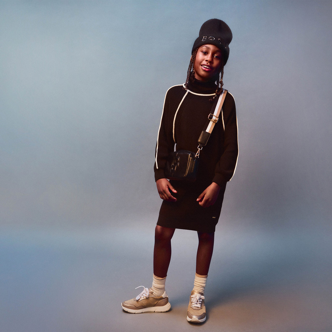 BOSS Tenis para niña y teen dorados new logo