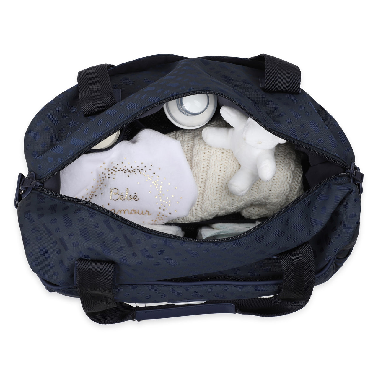 BOSS Pañalera con accesorios all over print new logo azul marino