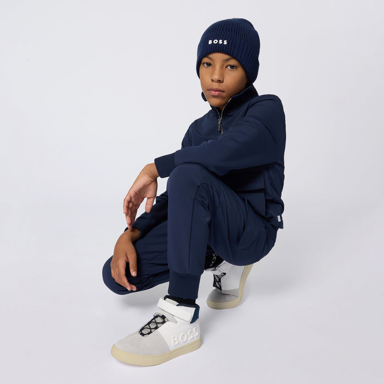 BOSS Gorro para frio para niño y teens color azul marino pequeño  logo al frente