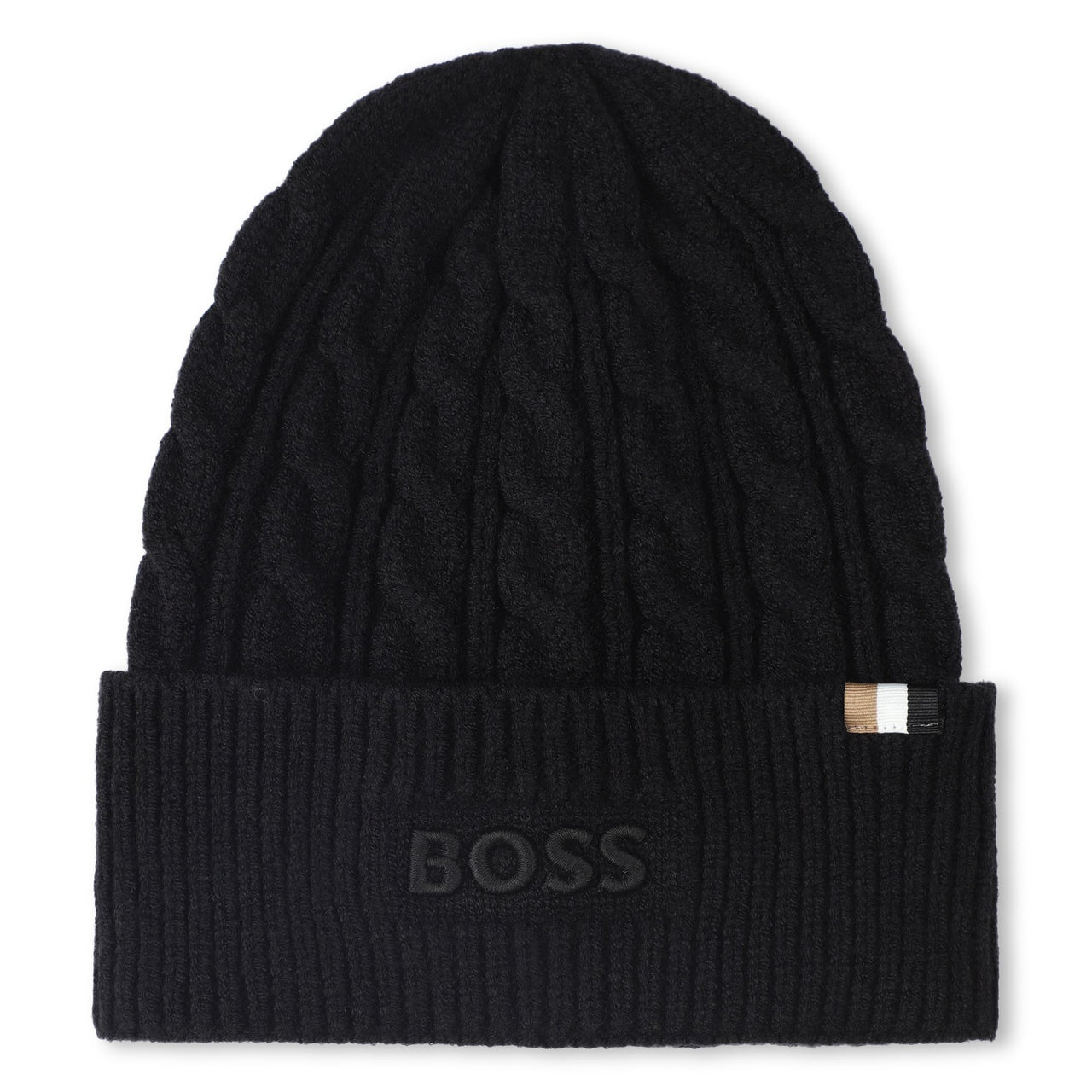 BOSS Gorro para frio para niño y teen color negro logo al tono