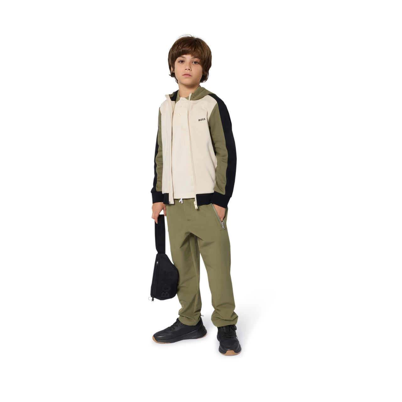 BOSS Cangurera o Cross Body para niño y Teen negra logo bordado al Tono