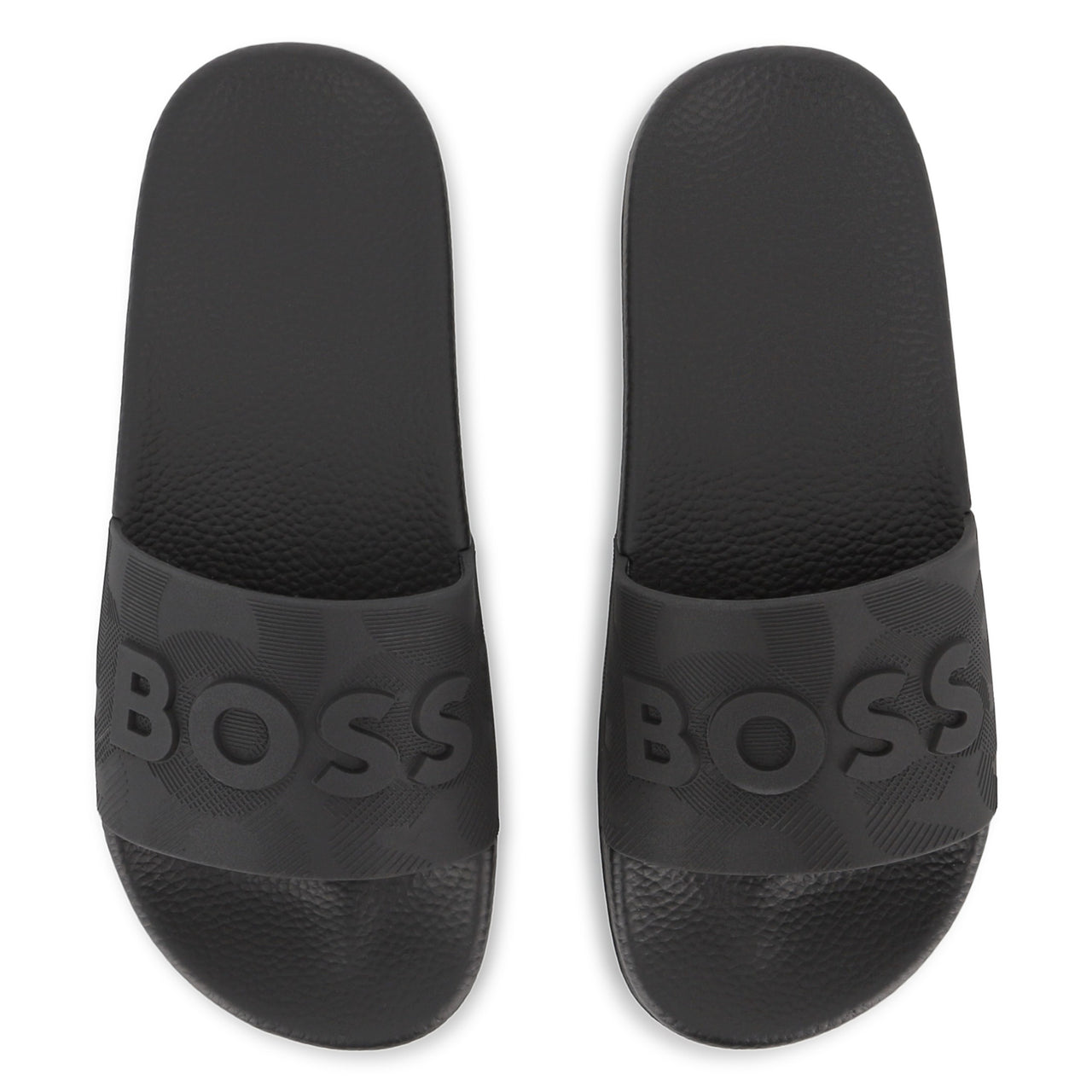 BOSS sandalia para niño y teen, negra, logo realzado al tono