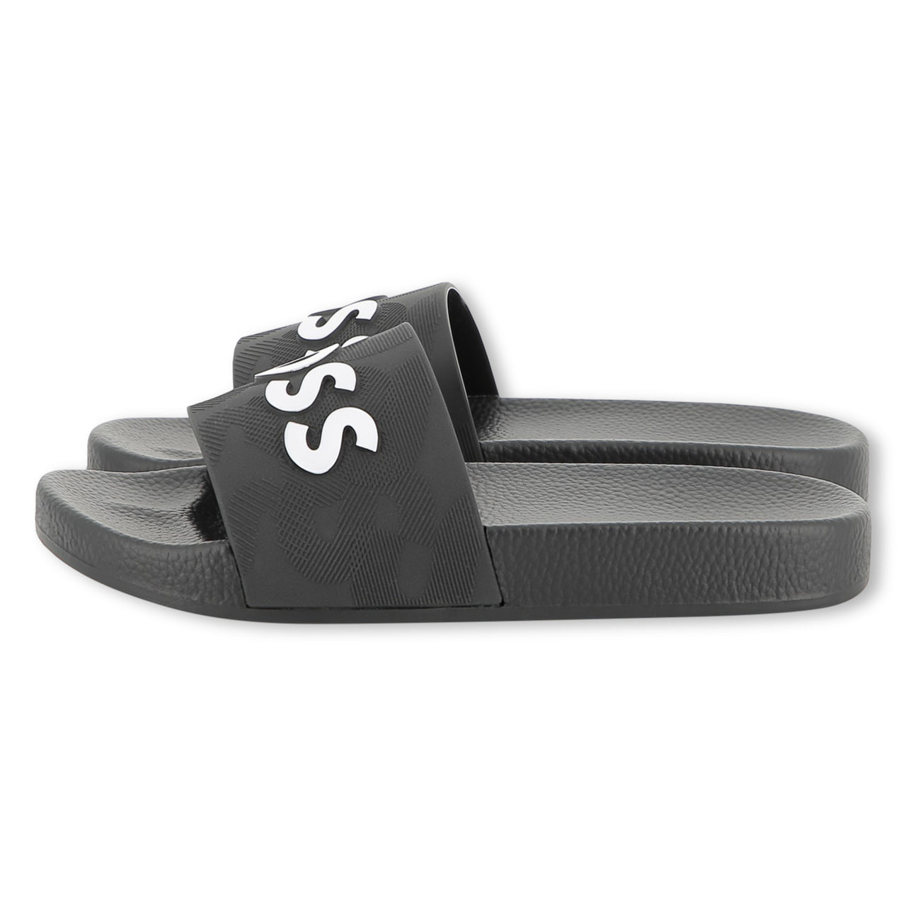 BOSS sandalia para niño y teen, negra, logo realzado blanco