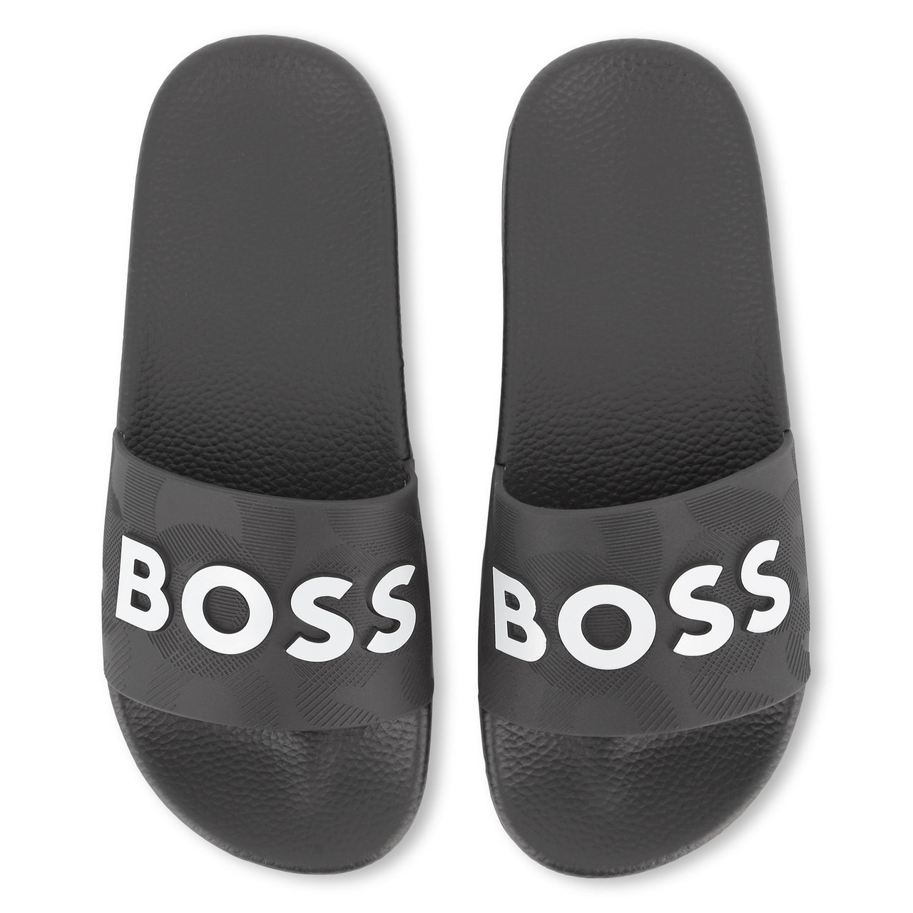 BOSS sandalia para niño y teen, negra, logo realzado blanco