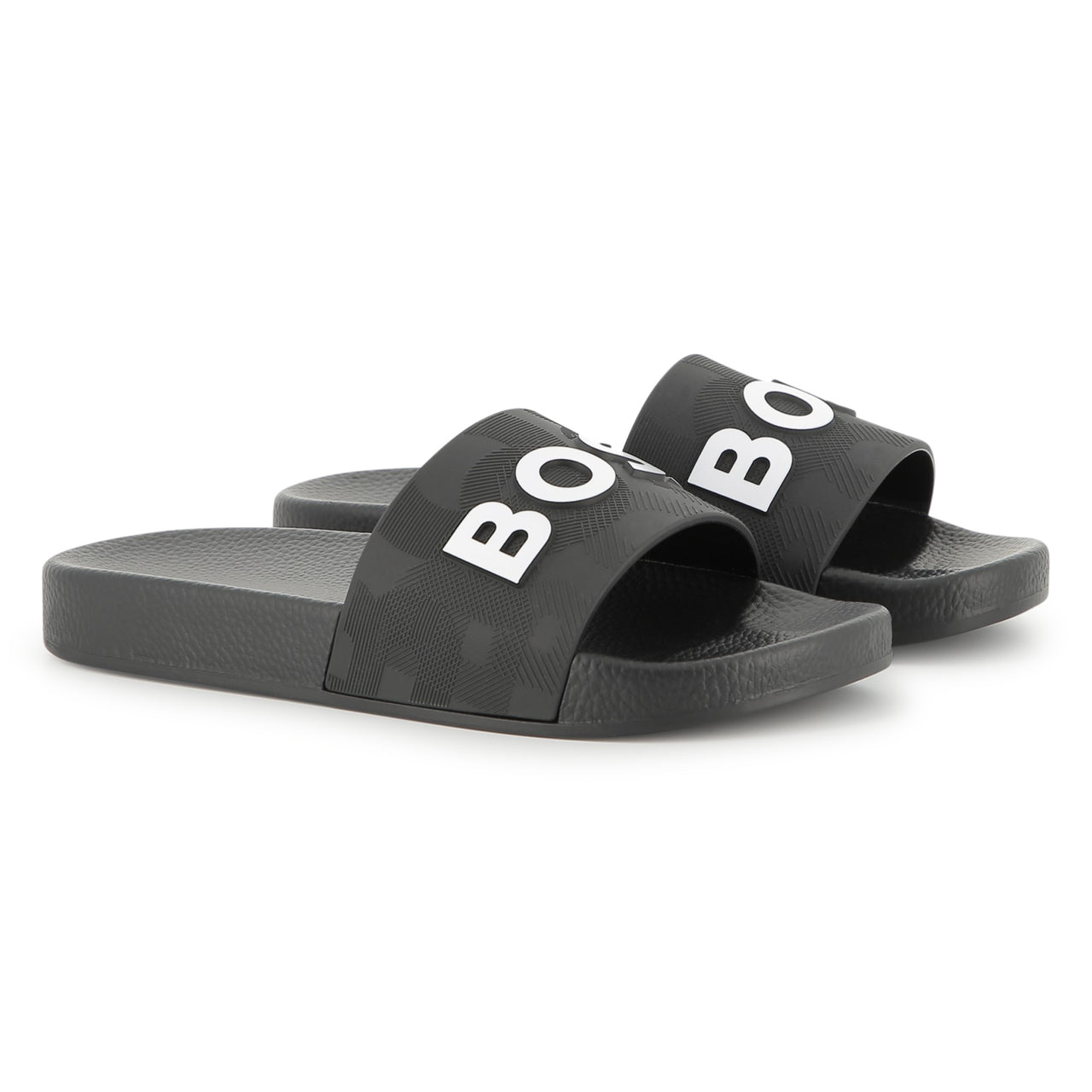 BOSS sandalia para niño y teen, negra, logo realzado blanco
