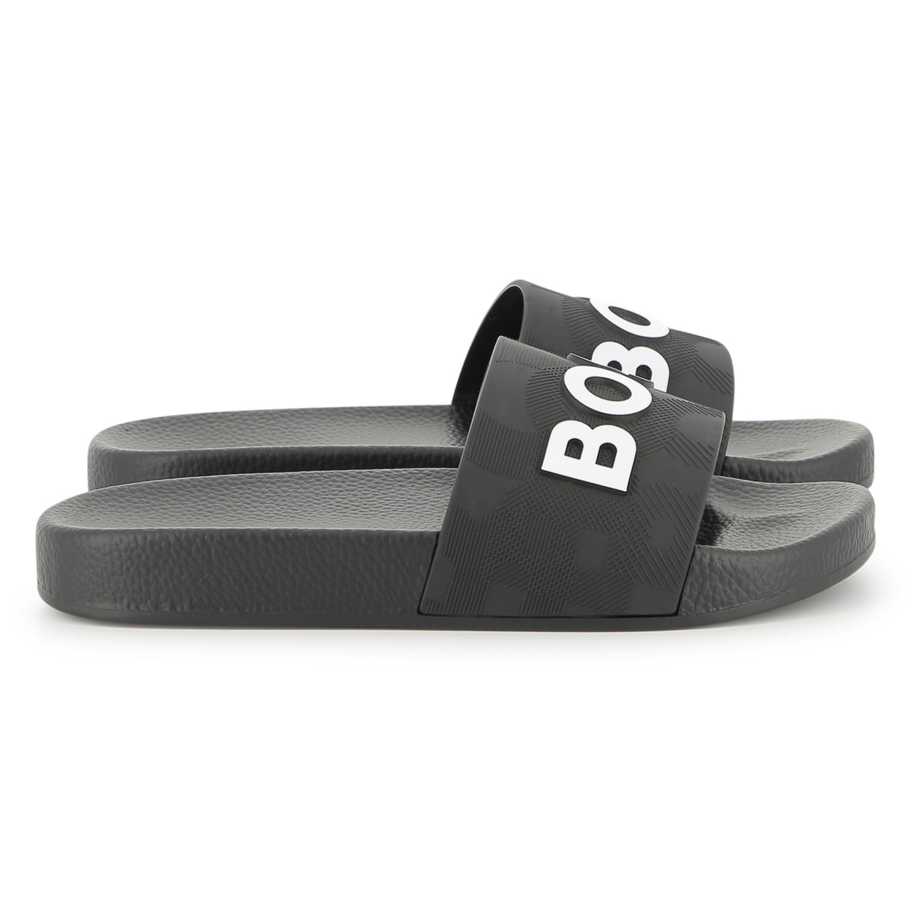 BOSS sandalia para niño y teen, negra, logo realzado blanco