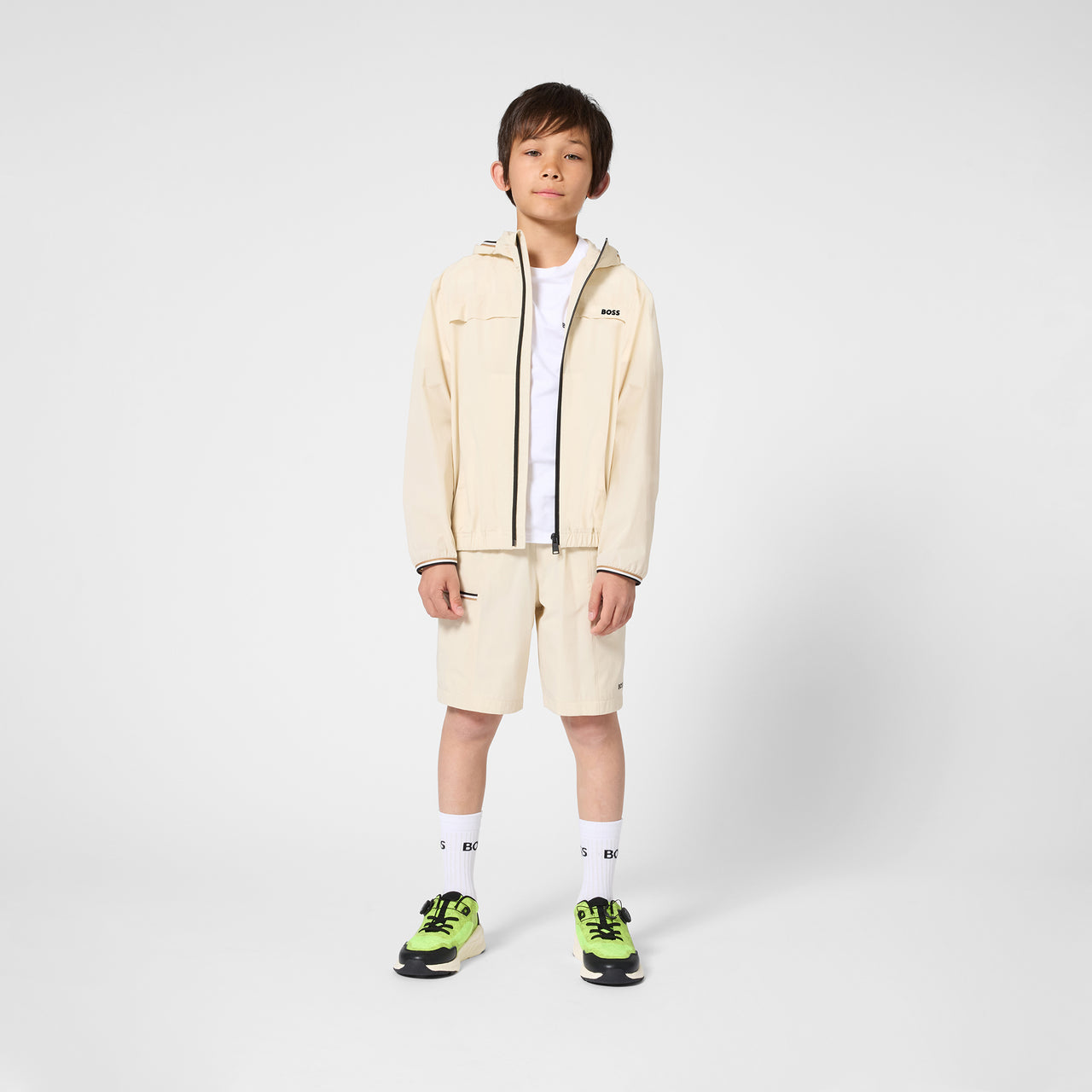 BOSS sandalia para niño y teen, negra, logo realzado blanco