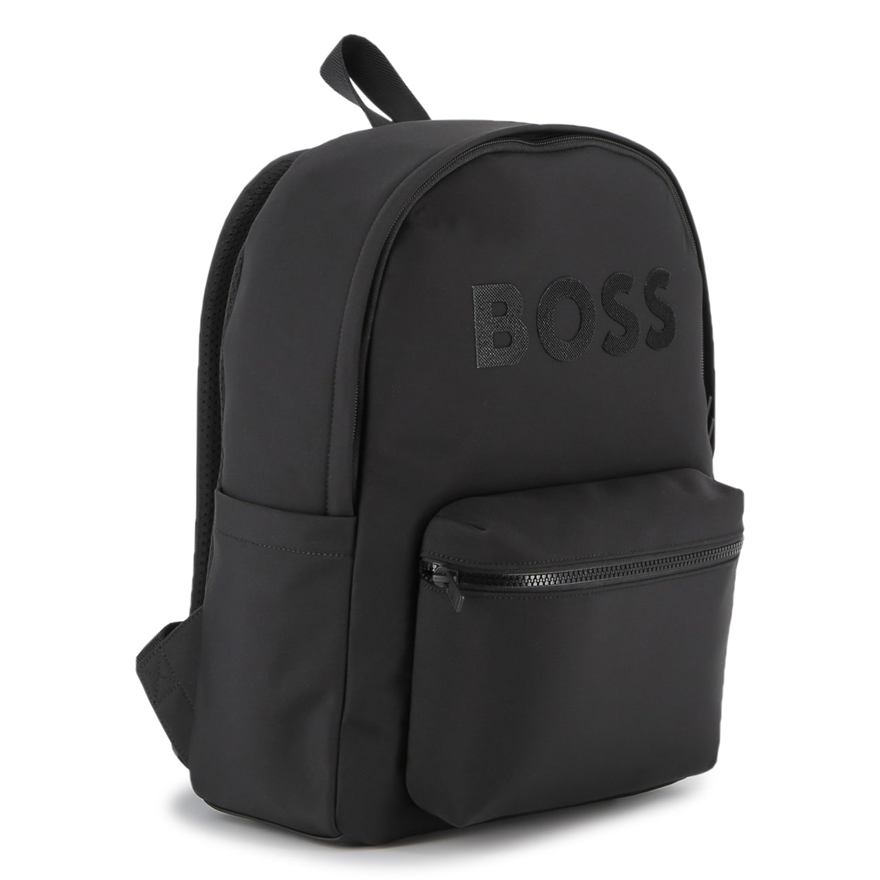 BOSS Backpack para niño y Teen color negro liso logo al tono en relieve