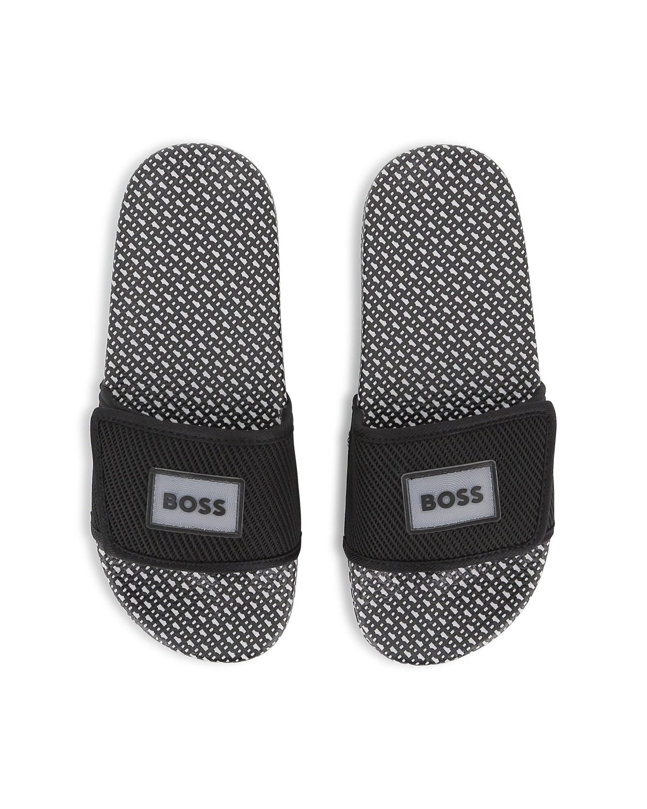 BOSS sandalia para niño y teen, negra, all over logo ajustables