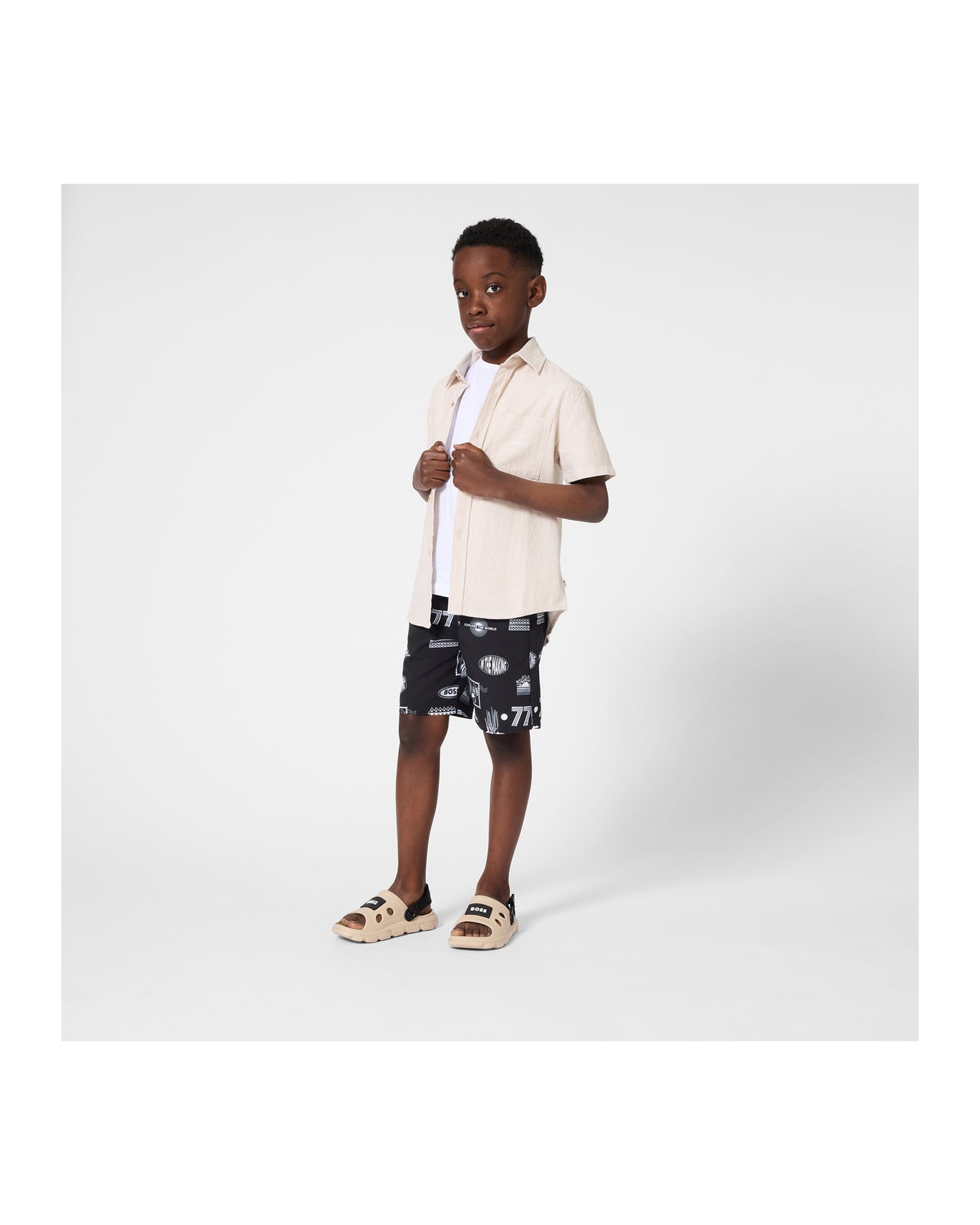 BOSS sandalia para niño y teen, beige y negro, tipo crocs