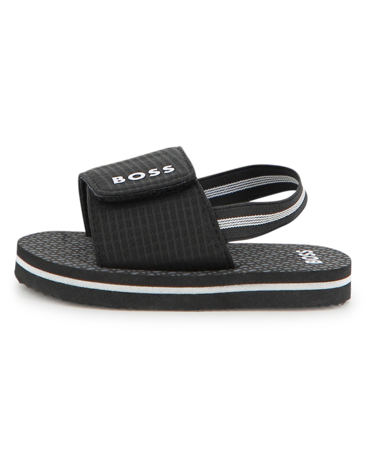 BOSS sandalia para bebe y niño, negra logo blanco ajustables
