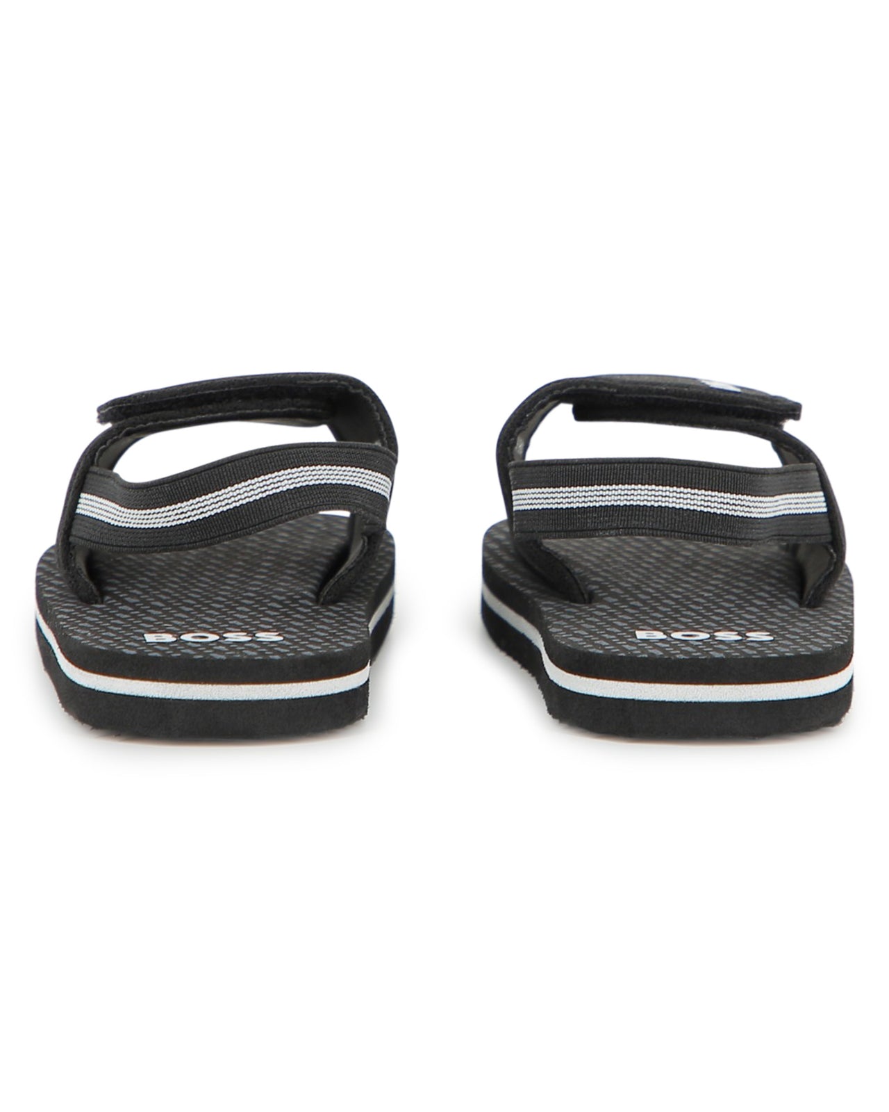 BOSS sandalia para bebe y niño, negra logo blanco ajustables