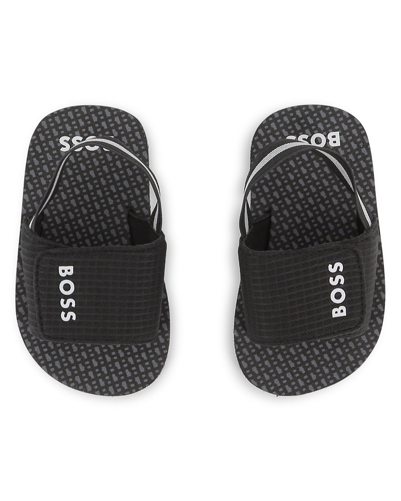 BOSS sandalia para bebe y niño, negra logo blanco ajustables