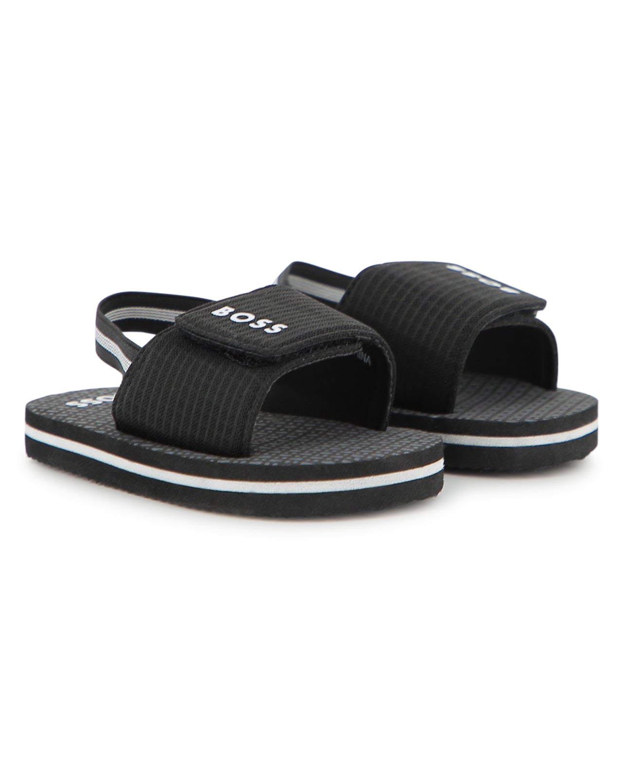 BOSS sandalia para bebe y niño, negra logo blanco ajustables