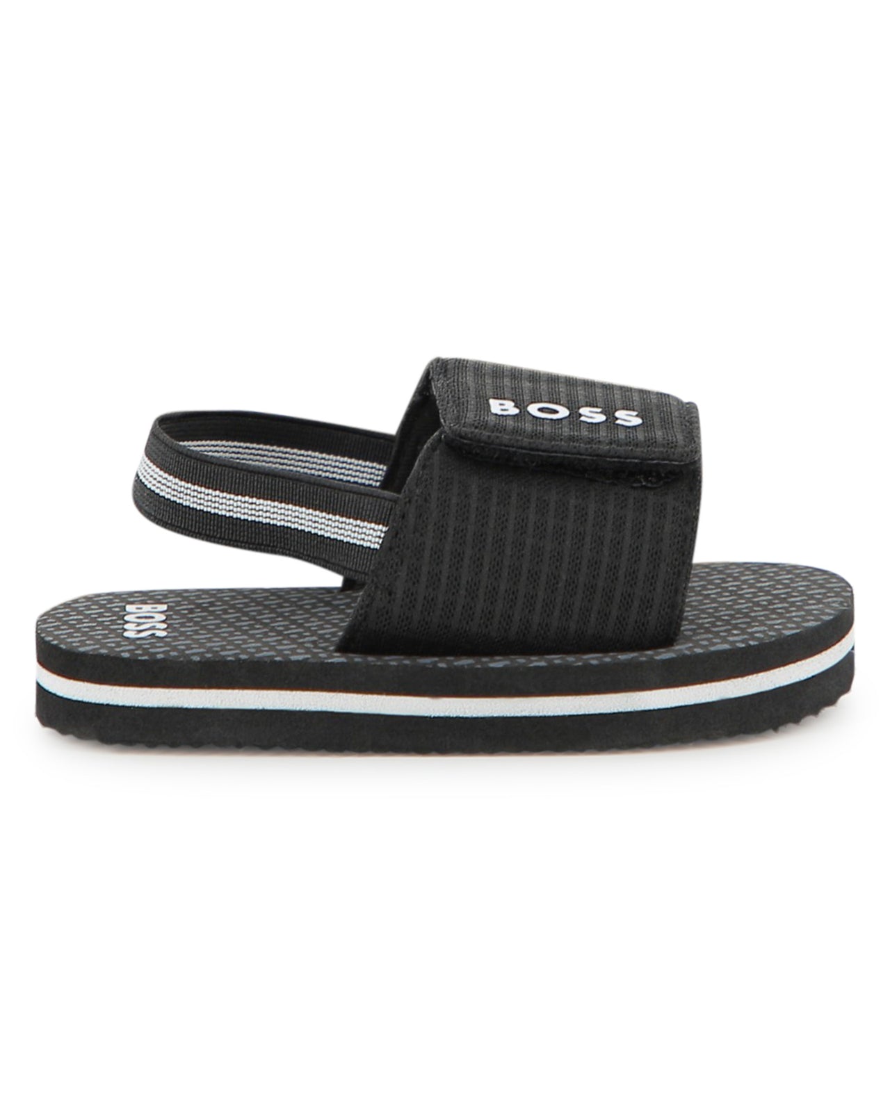 BOSS sandalia para bebe y niño, negra logo blanco ajustables