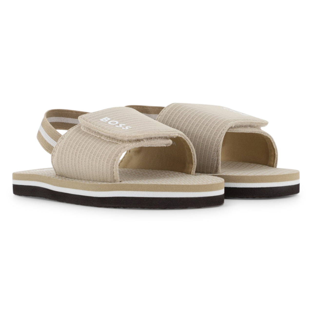 BOSS sandalia para bebe y niño, beige logo blanco ajustables