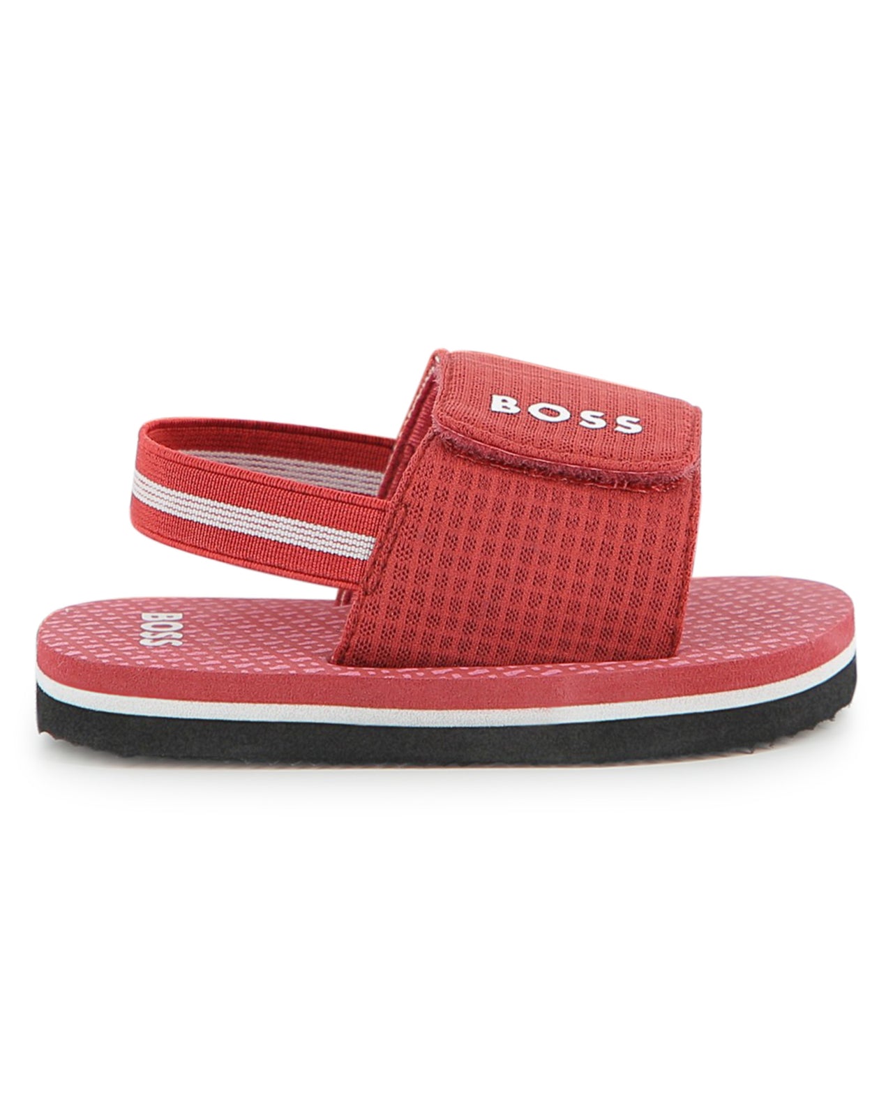 BOSS sandalia para bebe y niño roja, logo blanco ajustables