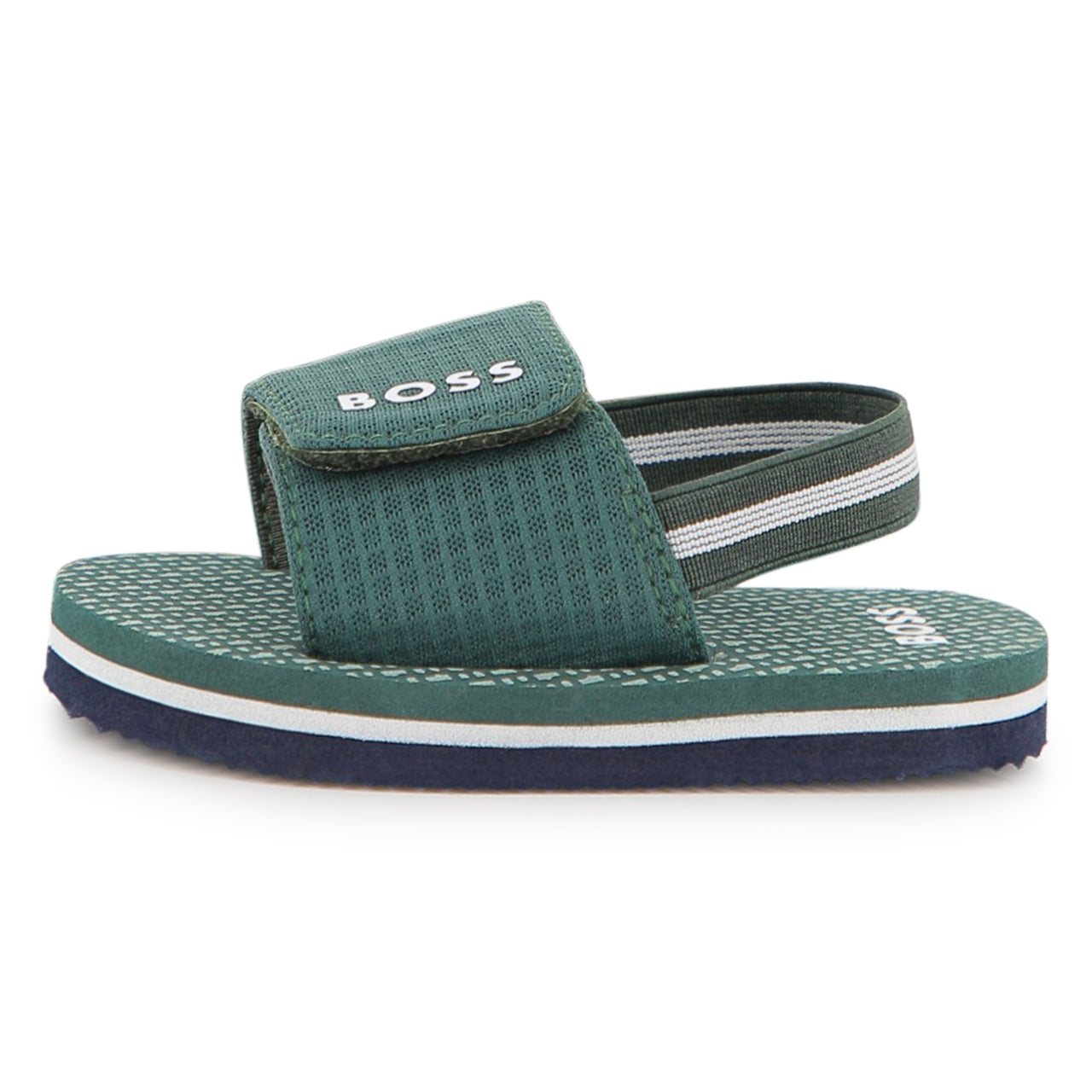 BOSS sandalia para bebe y niño verde, logo blanco