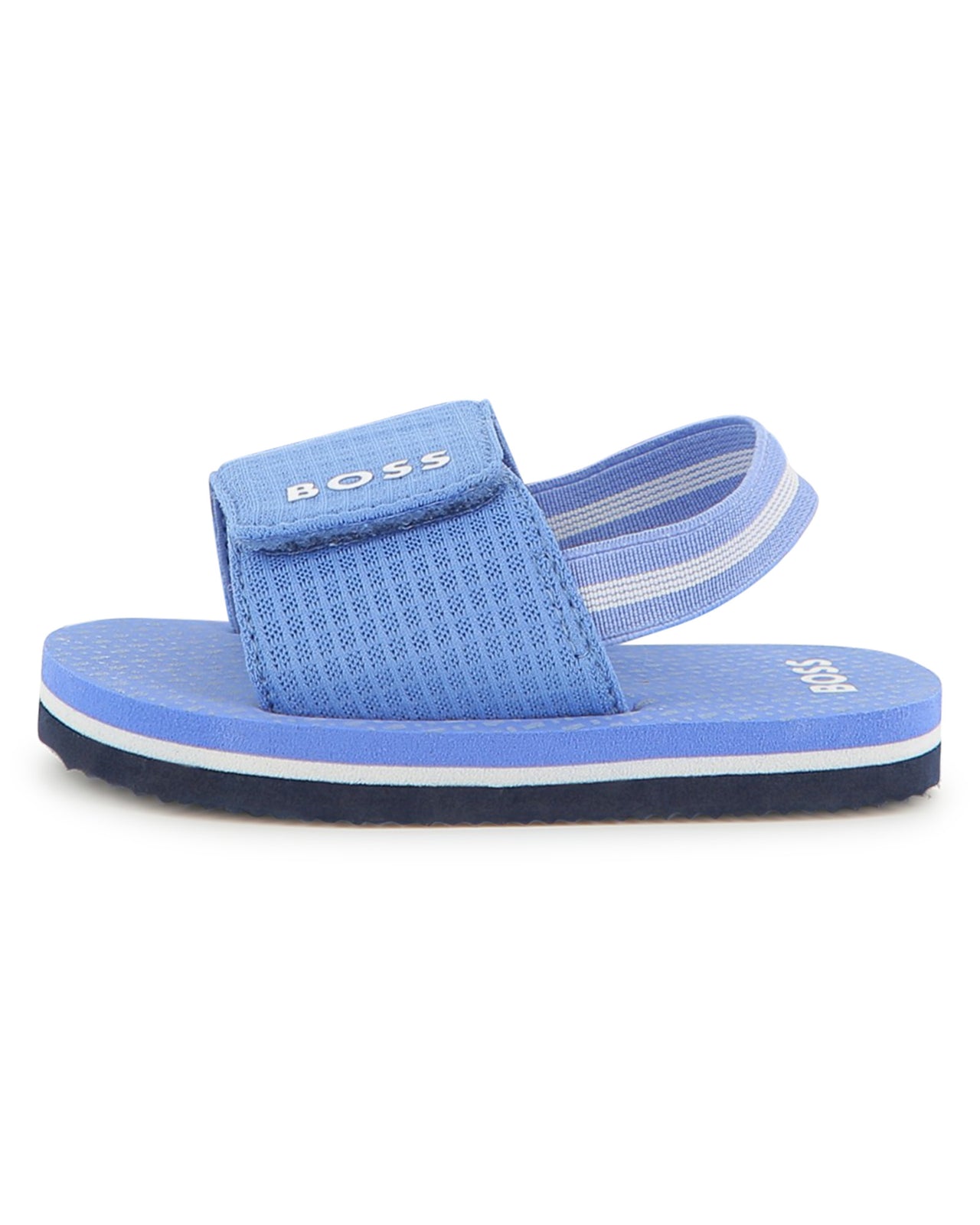 BOSS sandalia para bebe y niño azul, logo blanco