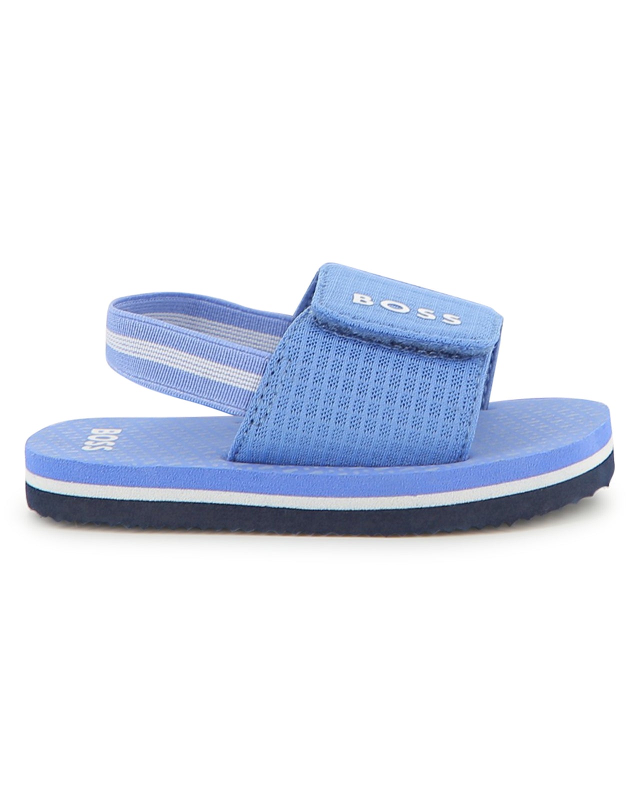 BOSS sandalia para bebe y niño azul, logo blanco
