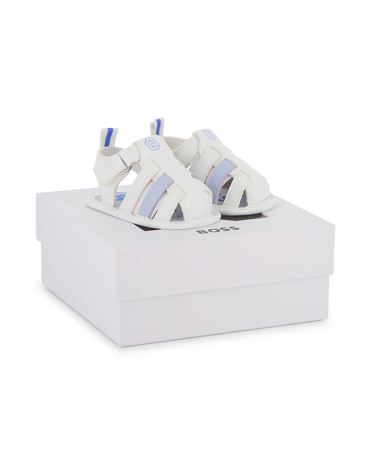 BOSS sandalias para bebé azul cielo con blanco