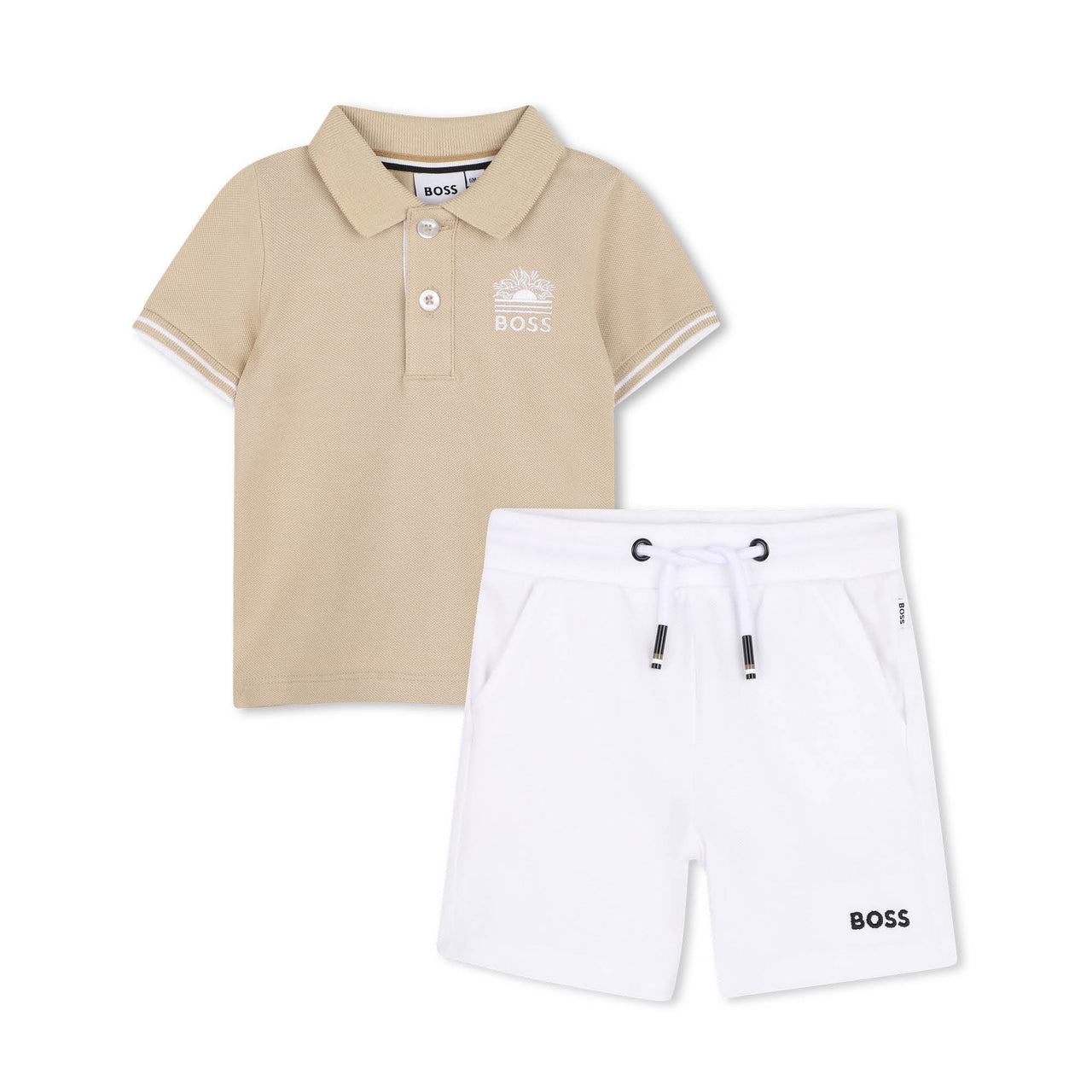 BOSS Set de polo beige bordada y short para bebe