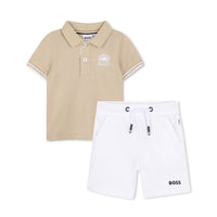 Thumbnail for BOSS Set de polo beige bordada y short para bebe