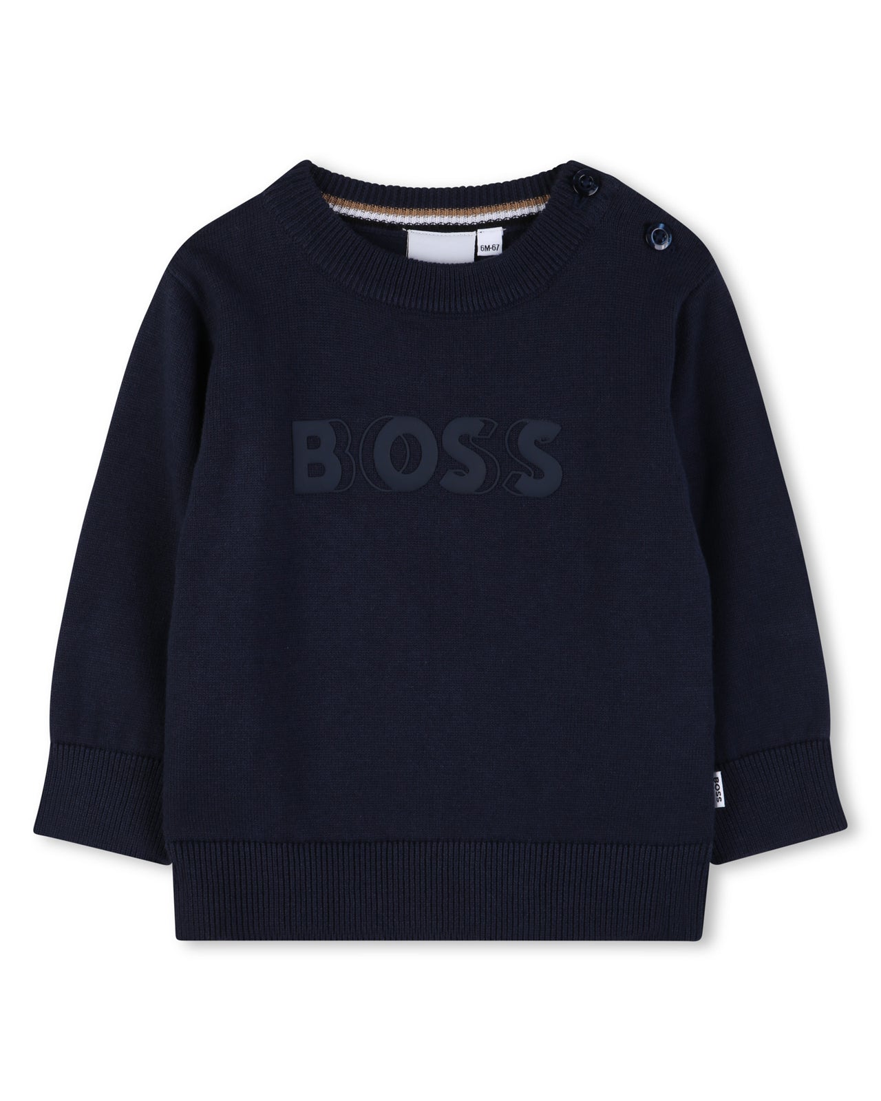 BOSS Sweter azul marino logo al tono