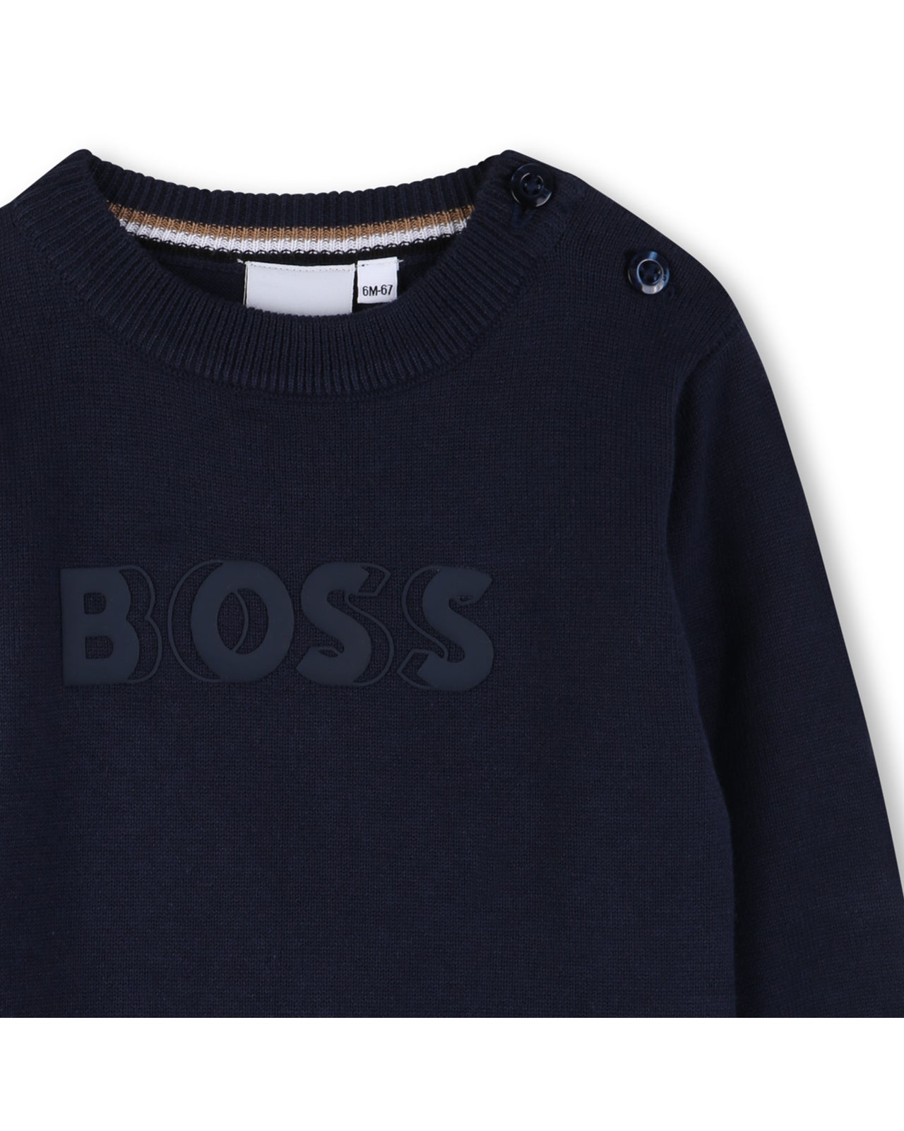 BOSS Sweter azul marino logo al tono