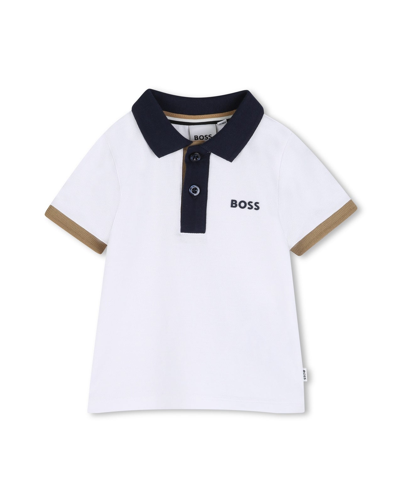 BOSS Playera polo para bebe blanca detalles en cuello y mangas