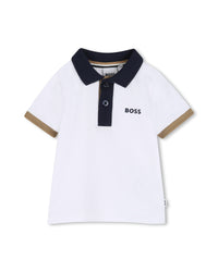Thumbnail for BOSS Playera polo para bebe blanca detalles en cuello y mangas