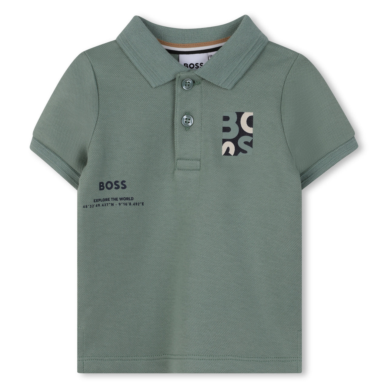 BOSS Playera polo para bebe verde oliivo logo collage