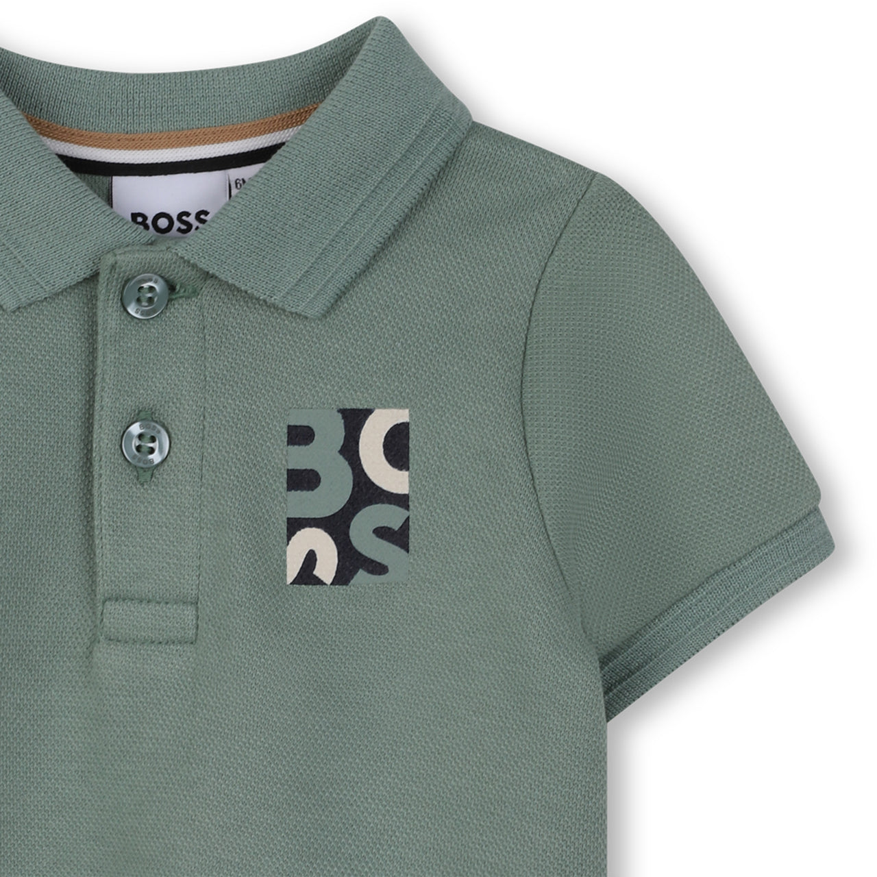 BOSS Playera polo para bebe verde oliivo logo collage
