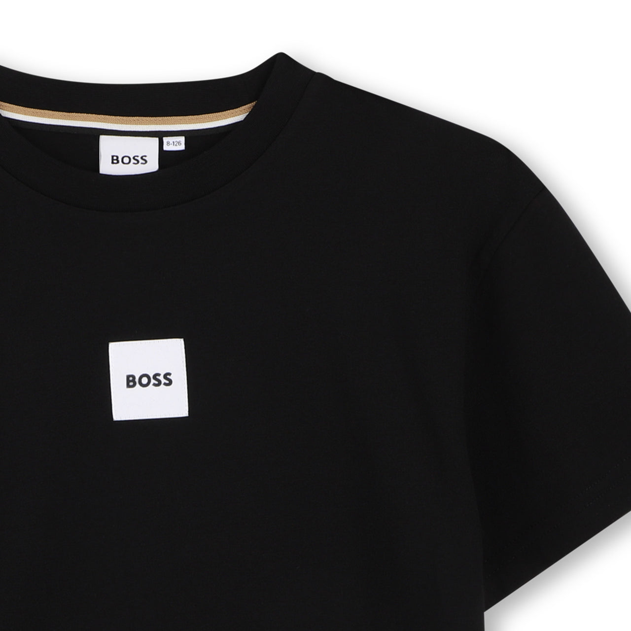 BOSS Playera para niño y teen color negro, pequeño logo al frente