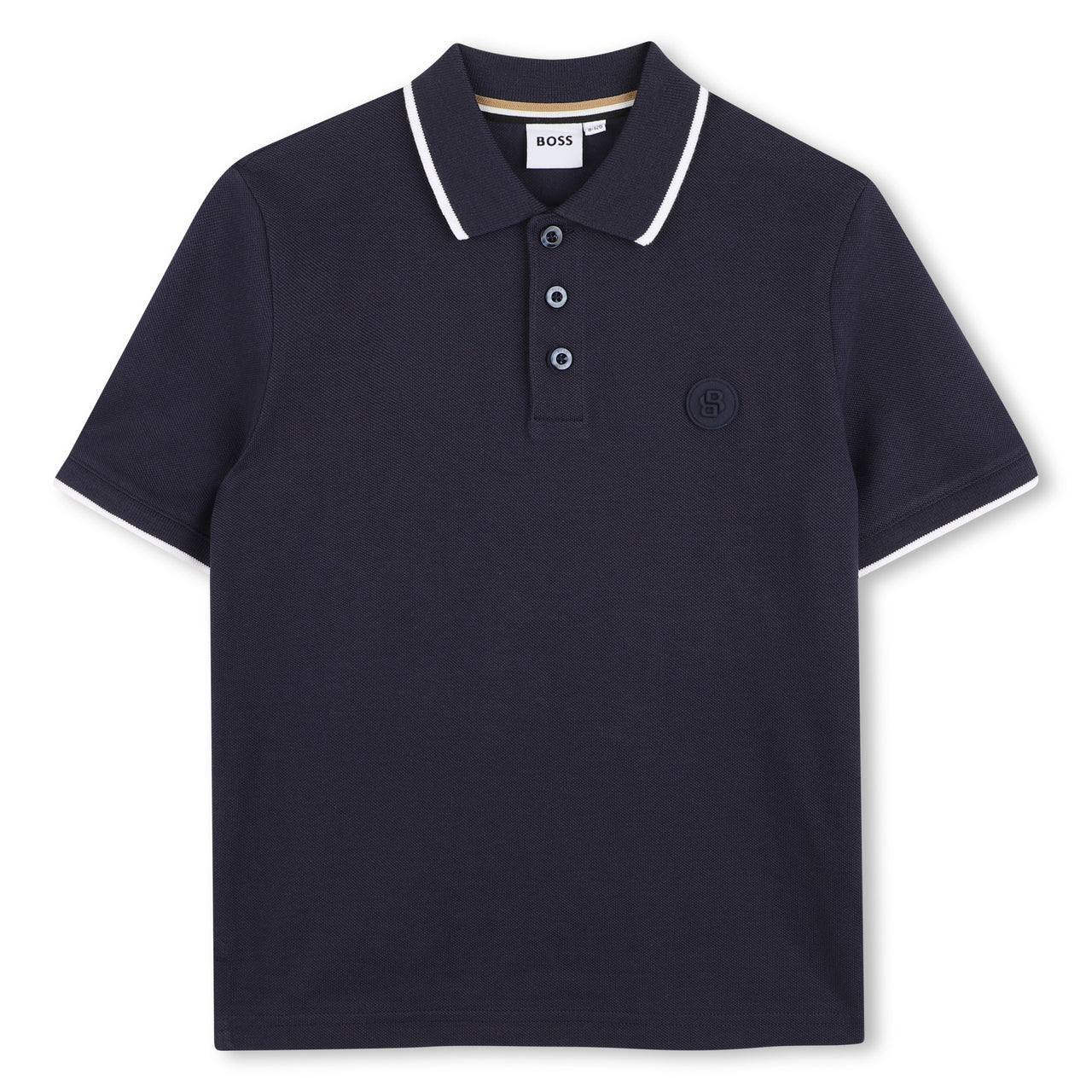 BOSS Playera polo para niño y teen, detalles en manga y cuello new logo al tono
