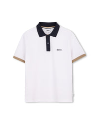 Thumbnail for BOSS Playera polo para niño y teen, blanca detalles en manga y cuello new logo al tono