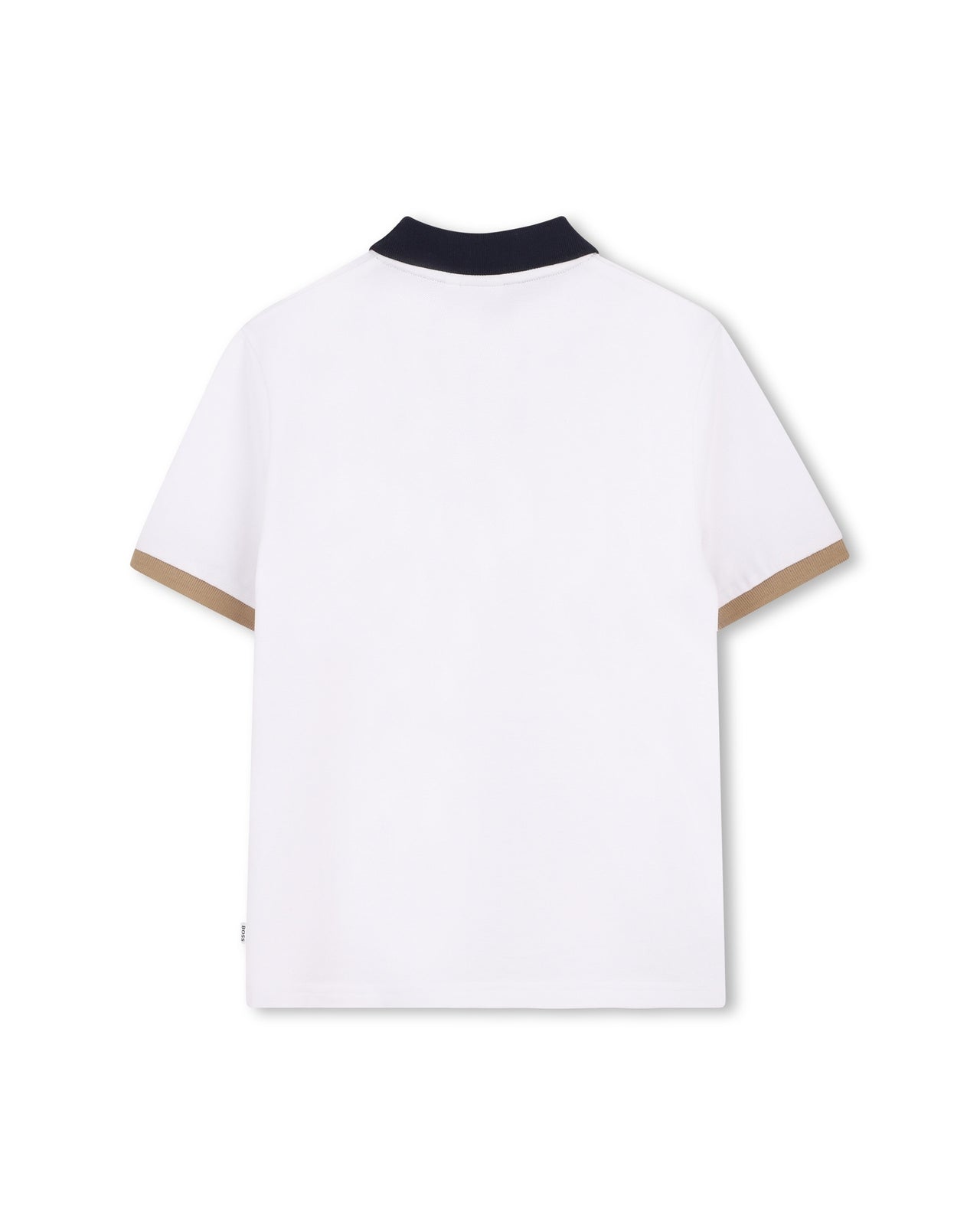 BOSS Playera polo para niño y teen, blanca detalles en manga y cuello new logo al tono