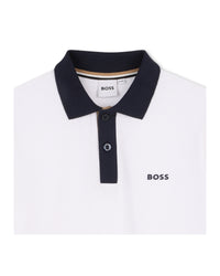 Thumbnail for BOSS Playera polo para niño y teen, blanca detalles en manga y cuello new logo al tono