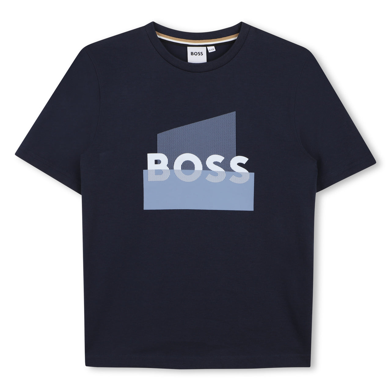BOSS Playera para niño y teen color marino, gran estampado al frente