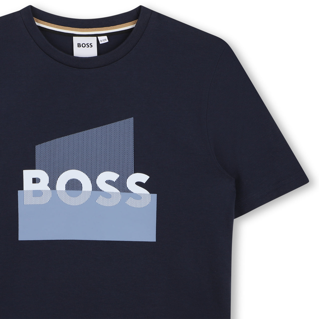 BOSS Playera para niño y teen color marino, gran estampado al frente