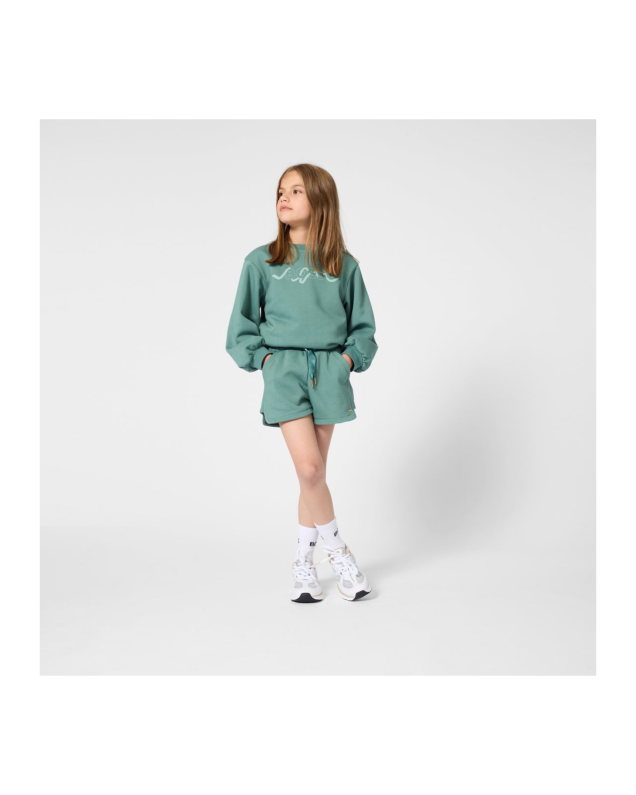BOSS Set de Sudadera con short para niña y teen color verde