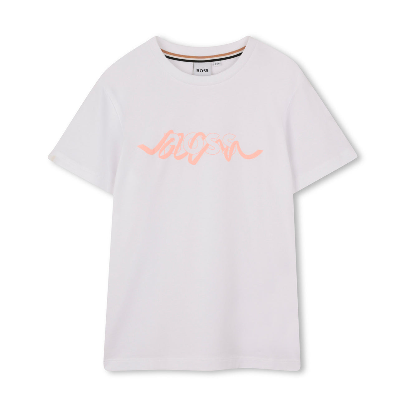 BOSS Playera para niña y teen Color blanco, estampado al frente en color rosa