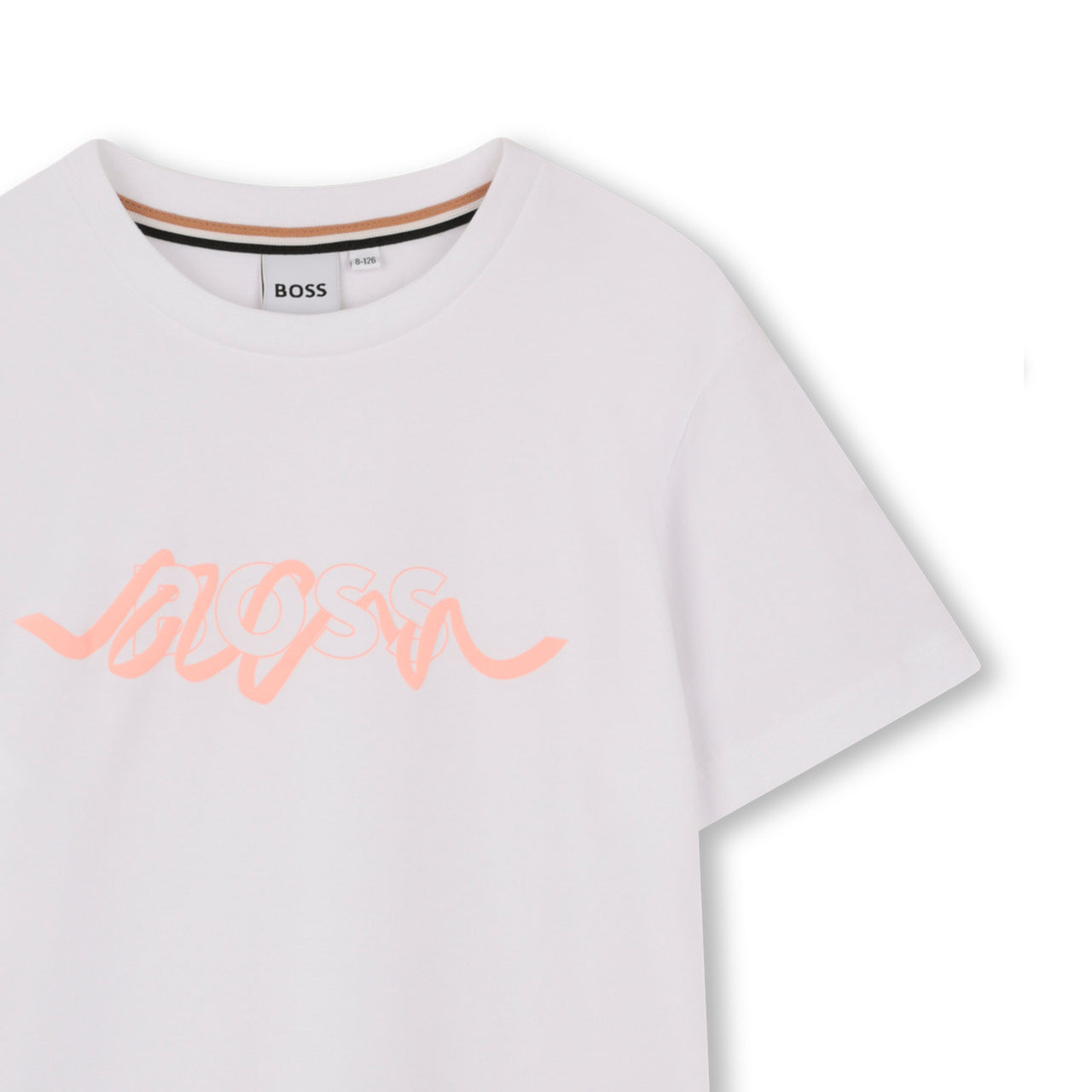 BOSS Playera para niña y teen Color blanco, estampado al frente en color rosa