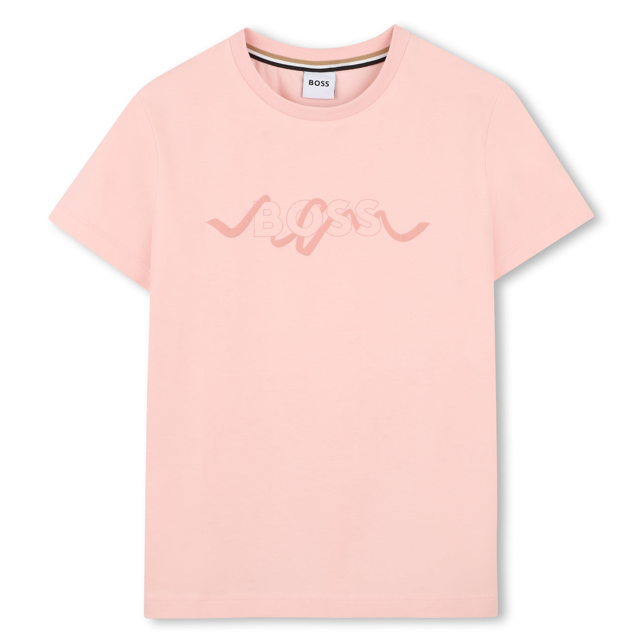 BOSS Playera para niña y teen Color rosa, estampado al frente en color rosa