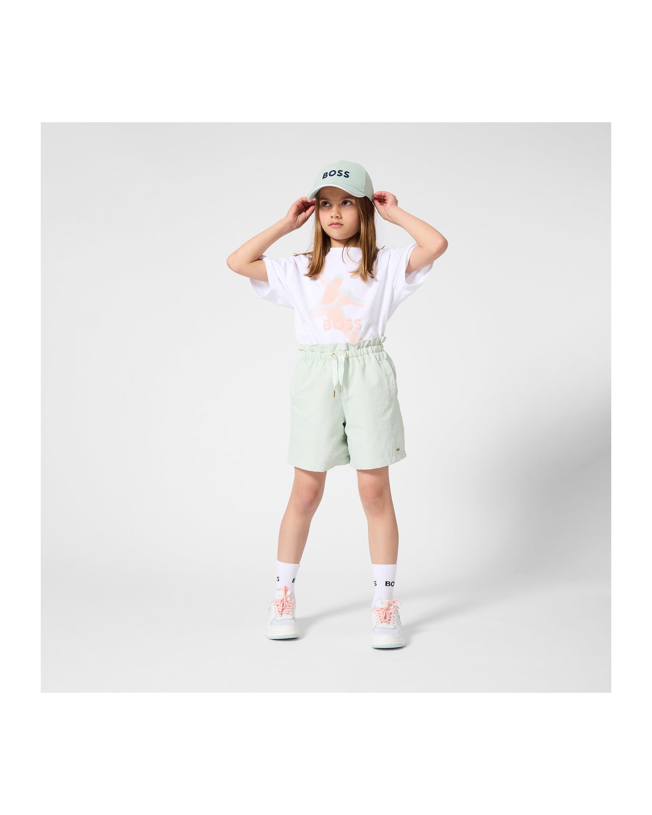 BOSS Playera para niña y teen Color rosa, estampado al frente en color rosa con logo