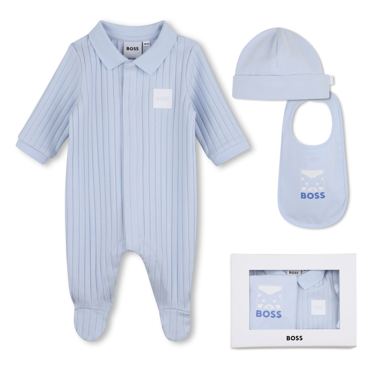 BOSS Set de mameluco con gorrito y babero apar bebe azul cielo